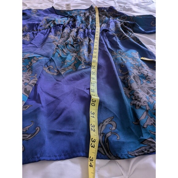 Evolution by JMS Top Womens 4X Purple Blue Paisley Peasant Boho Silky Blouse V - Picture 12 of 12